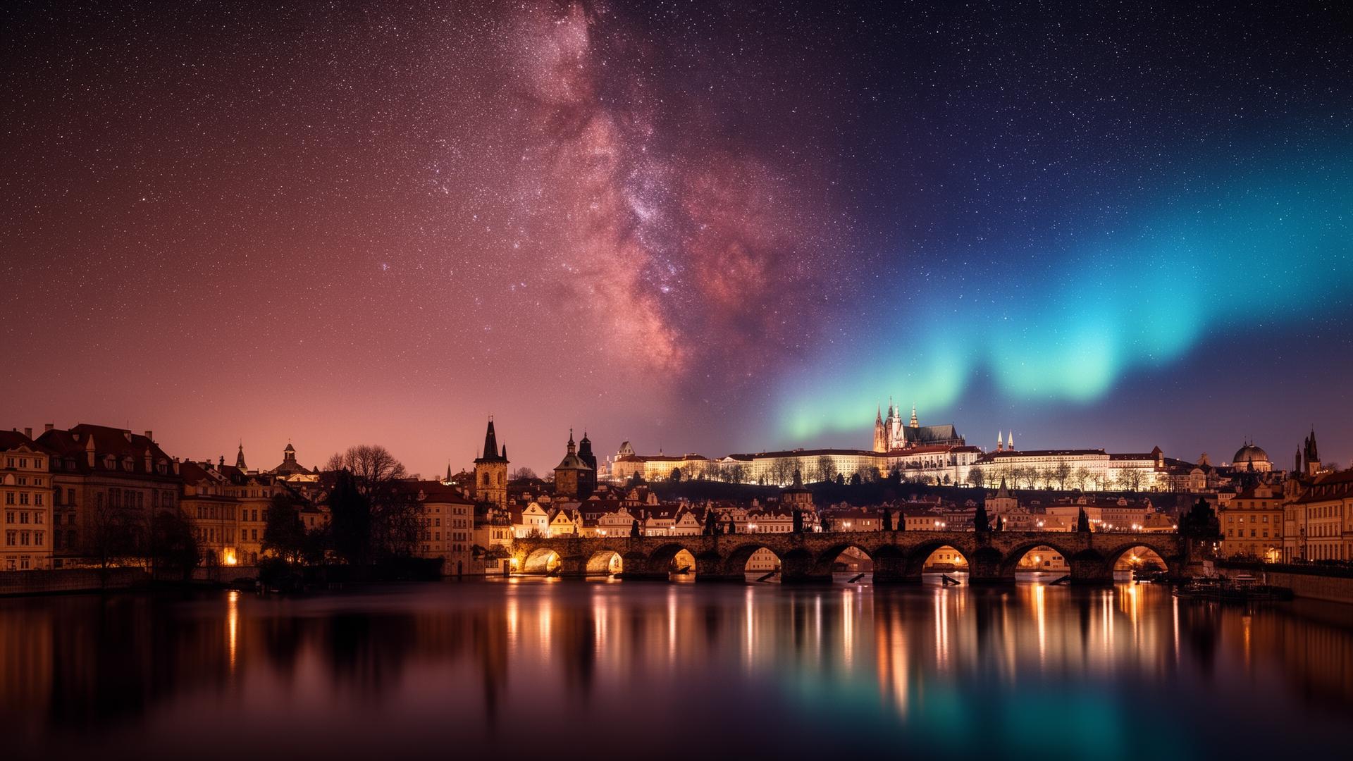 Noční Praha pod hvězdami